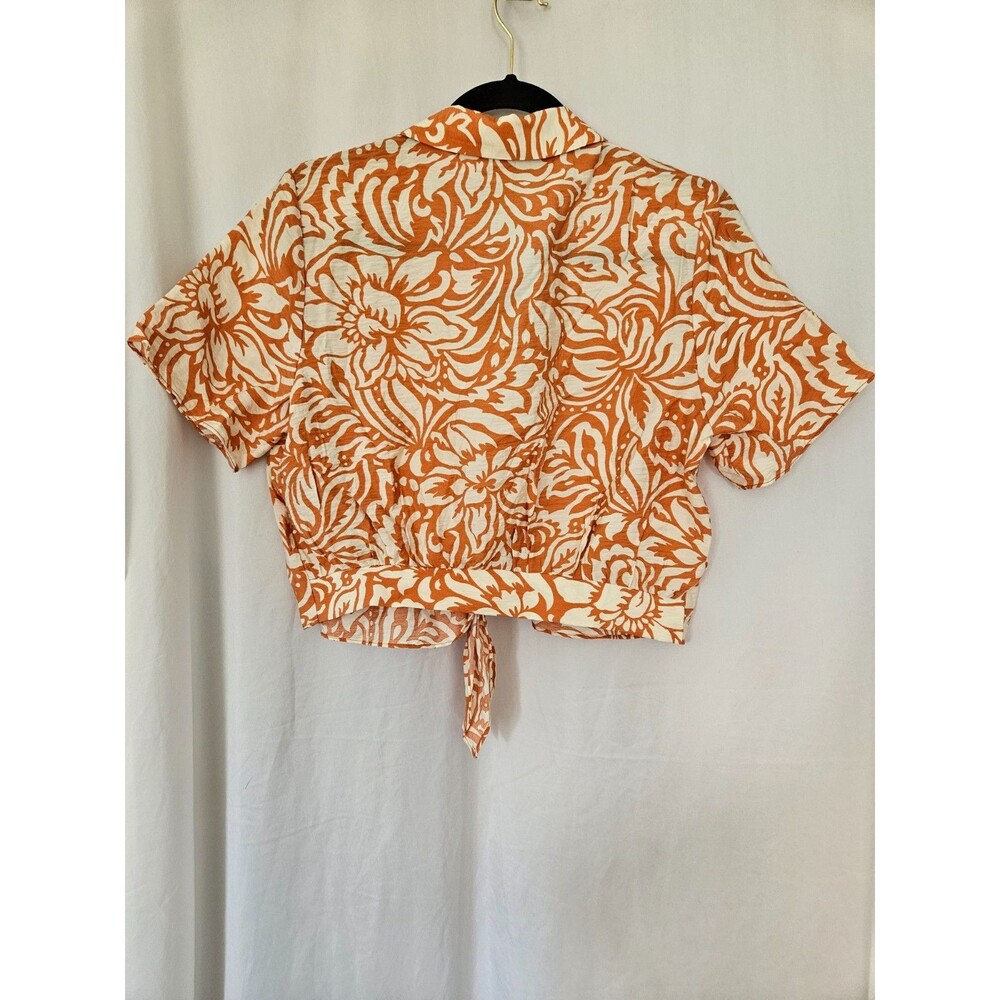 Joie Floral Print Silky Cropped Blouse, Tie Front, Short Sleeve, Size‎ S - Picture 4 of 9